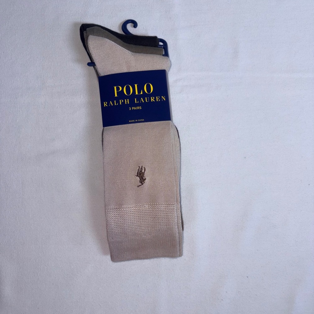 Polo Ralph Lauren Socks 10-13 Multi New 3-Pack Dress Crew Earth Tones Logo